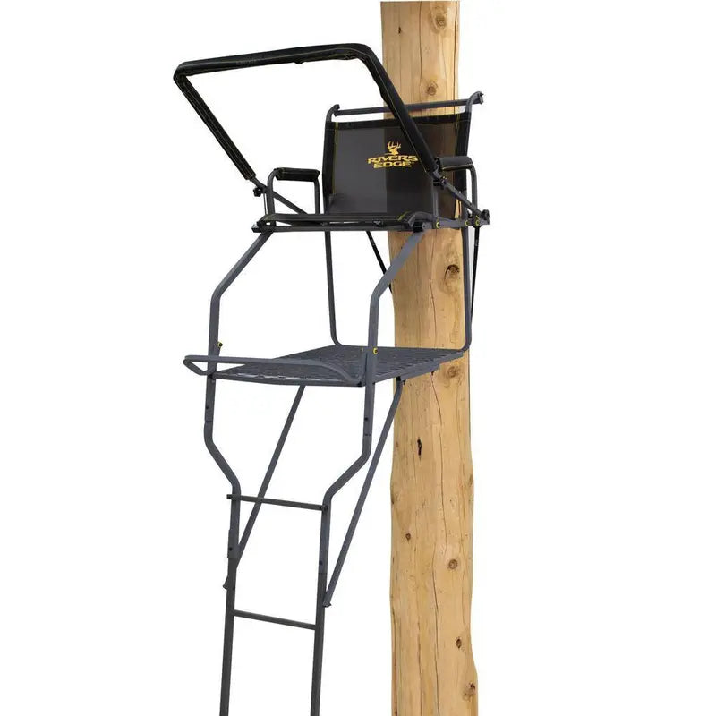 RIVERS EDGE Jumbo Jack Ladder Stand RE658  Adjustable Shooting Rail, Large Platform, Mesh Seat