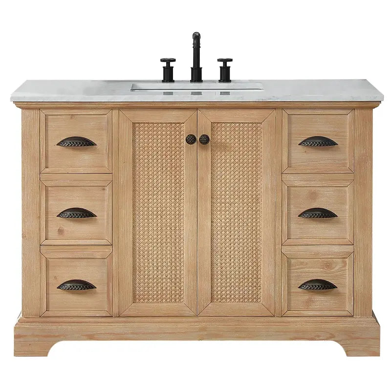 Hervas Bathroom Vanity with Natural Marble Countertop  Mirror Not Included