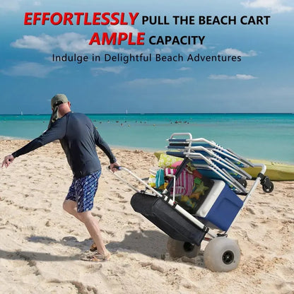 Heavy-Duty Foldable Beach Cart: 12-Inch Balloon Tires, Adjustable Handle & 220-Lb Capacity