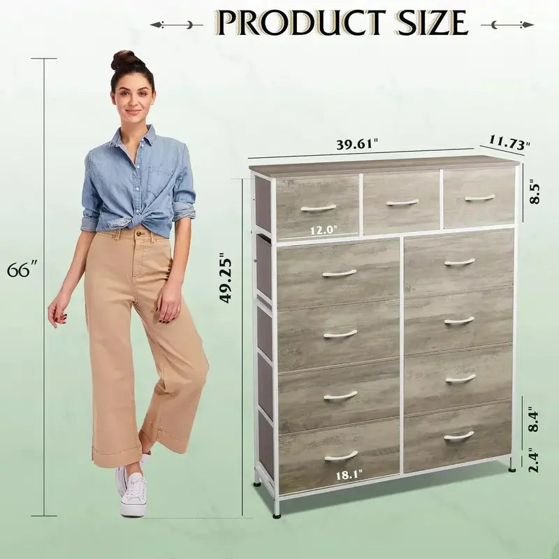 11-Bin Tall Fabric Storage Tower  Steel-Frame Organizer Unit with Stackable Drawers & Soft Bins