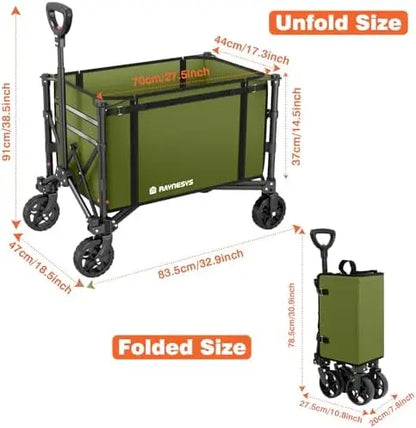 Collapsible 220lb Wagon Cart, 120L Foldable with Wheels for Groceries, Beach, Garden, Camping  Green