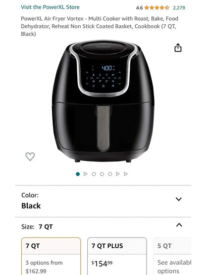 PowerXL Vortex Air Fryer Multi-Cooker  6-Quart Countertop Appliance for Air Frying, Roasting, Baking, Dehydrating & Reheating