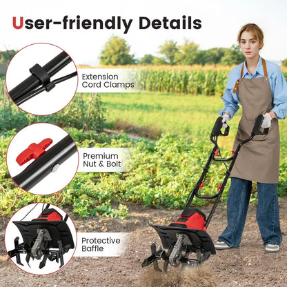 10-Amp Corded Electric Tiller  Foldable Garden Cultivator for Efficient Soil Prep