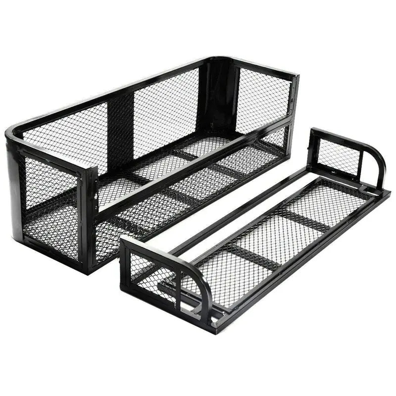 ATV/UTV Rear Drop Cargo Basket  Heavy-Duty Universal Steel Mesh Carrier (Black)