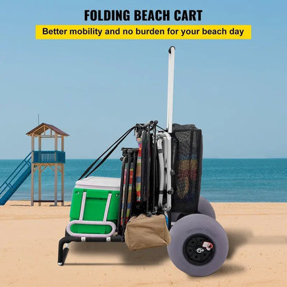 Heavy-Duty Folding Beach Cargo Cart: 165-LB Capacity, All-Terrain Balloon Tires