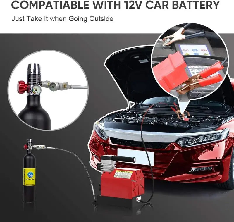CS2 Portable PCP Air Compressor  4500 PSI Oil-Free Unit with Dual Power Input (12V DC / 110V AC) & Moisture-Oil Separator