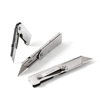 WORKPRO 3-Piece Quick-Change Folding Utility Knife Set with Belt Clips