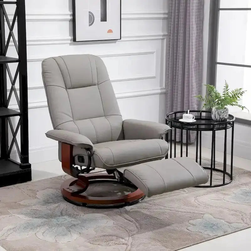 HomCom Manual Recliner Chair  Faux Leather Swivel Base with Extendable Footrest and Ergonomic Support