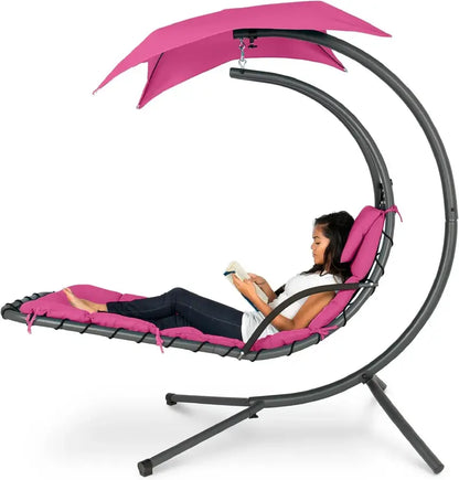 Best Choice Products Curved Hanging Steel Chaise Lounge Swing  Charcoal Gray with Pillow & Canopy