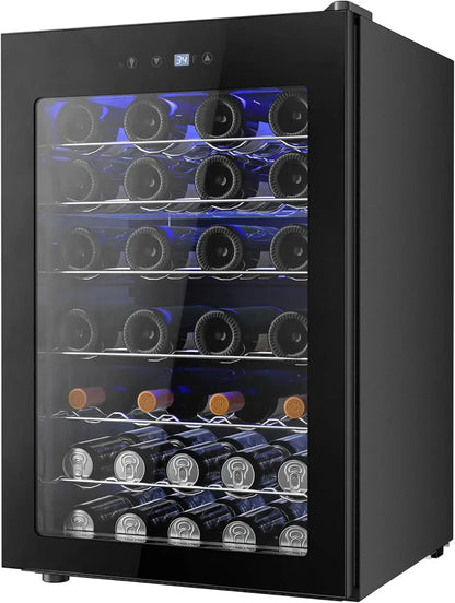 126-Can Beverage Refrigerator Cooler  Glass-Door Mini Fridge for Soda, Beer & Wine  Silver with Adjustable Shelves