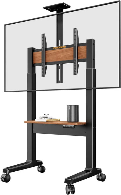 Motorized Rolling TV Stand  Electric Height Adjustment, Supports TVs 37″86″, VESA-Compatible, Wooden Shelf & Panel Design