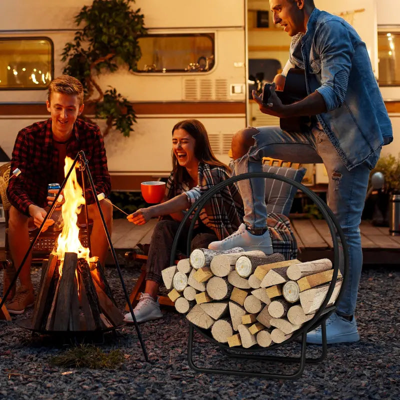 20-Inch Round Heavy-Gauge Metal Log Rack with Stand for Indoor or Outdoor Use
