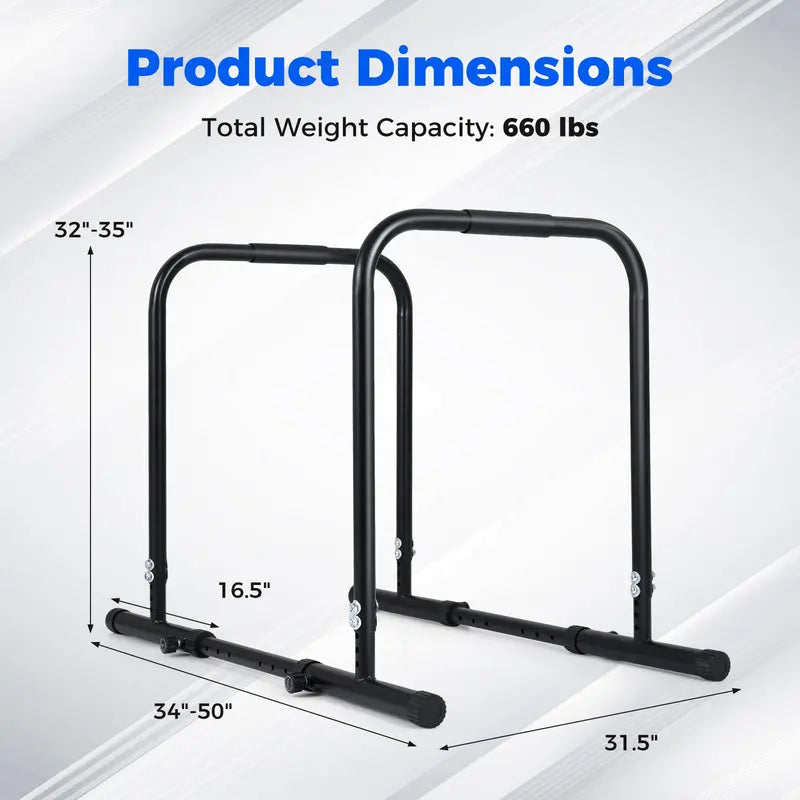 Heavy-Duty Parallettes  660-LB Load Capacity Dip & Push-Up Station
