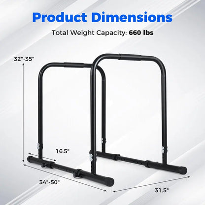 Heavy-Duty Parallettes  660-LB Load Capacity Dip & Push-Up Station