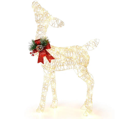 Pre-Lit Baby Reindeer Decoration  Lighted Holiday Figurine with 50 Warm White LEDs & Festive Red Bow