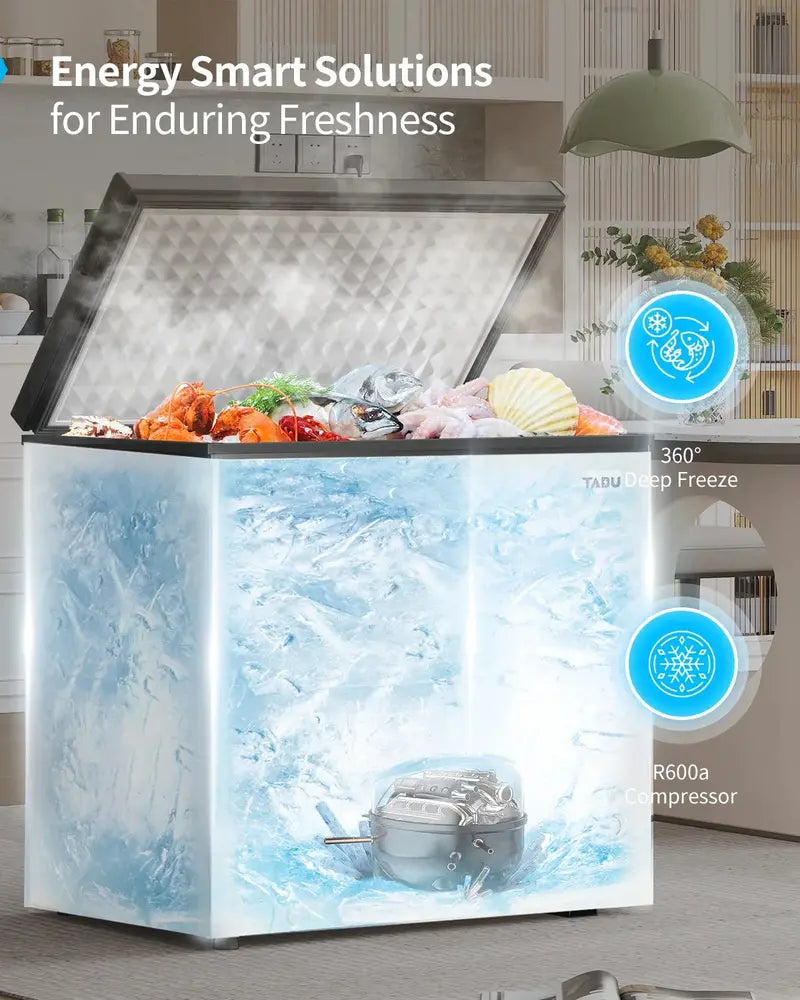DISHUP 10 Cu. Ft. Chest Freezer  Deep Freeze with Removable Basket & Adjustable Thermostat