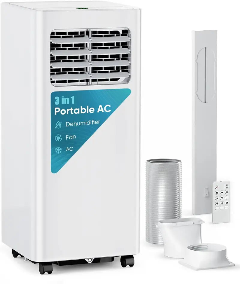 8,000 BTU Portable 3-in-1 Air Conditioner  Ultra-Quiet Cooling, Dehumidifying & Fan Modes for Spaces up to 350 sq ft, Remote & Timer Included