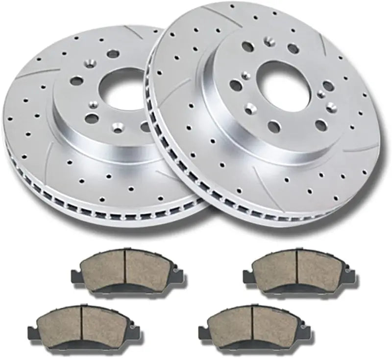 Front Brake Kit, Drilled and Slotted Brake Rotors Ceramic Brake Pads
