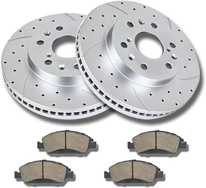 Front Brake Kit, Drilled and Slotted Brake Rotors Ceramic Brake Pads