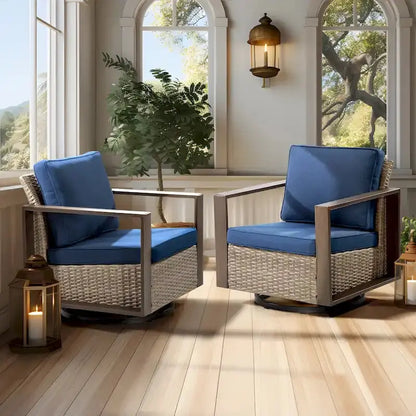 Cozywor Outdoor Wicker Rocking Chair Set  2-Piece Patio Seating with Cushions & Metal Frame