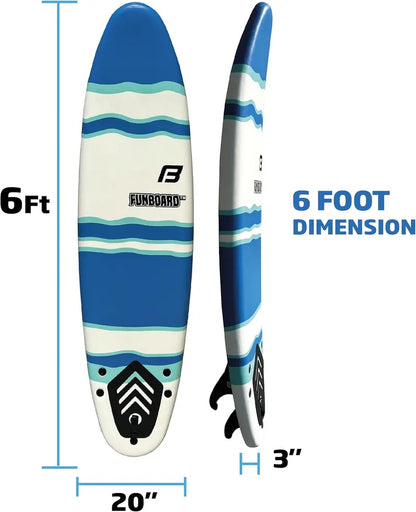 6-Foot Soft Foam Surfboard Set  Includes 3 Fins, Leash, Wood Stringers & Beginner-Friendly Stability