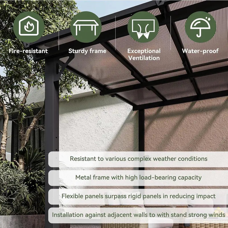 10′ x 14′ Outdoor Gazebo — Sloped Roof Pergola Style with Wall-Mounted Options for Patio or Deck
