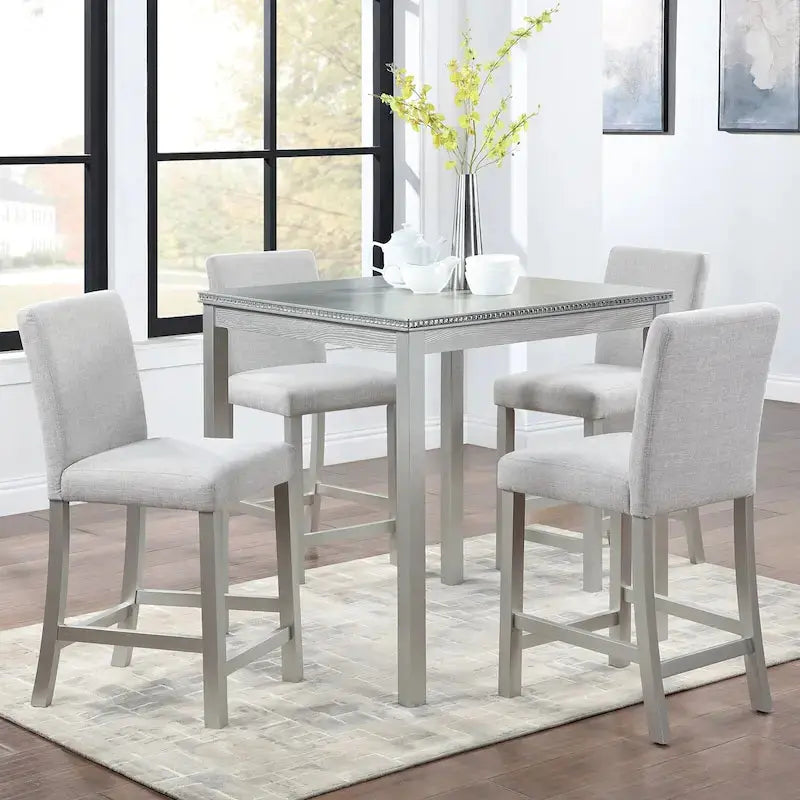 Contemporary 5-Piece Dining Set  Square Counter-Height Table + 4 Upholstered Chairs