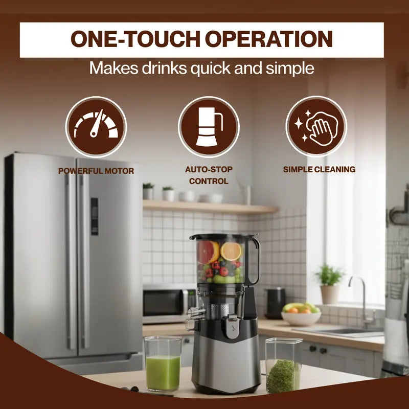 Cold Press Juicer with 400W Motor, Wide 5.3-Inch Feed Chute, and Low-Speed Extraction