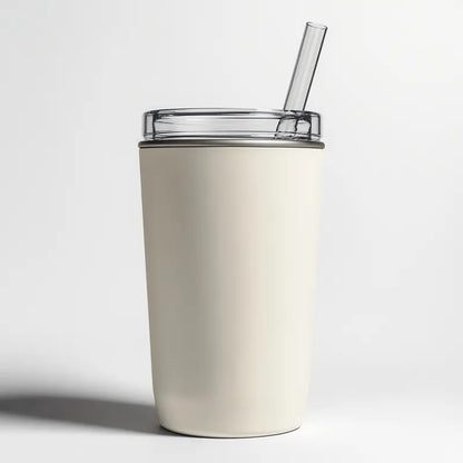 Gavon 40oz Vacuum-Insulated Stainless Steel Tumbler  Cream White Travel Mug with Handle & Straw