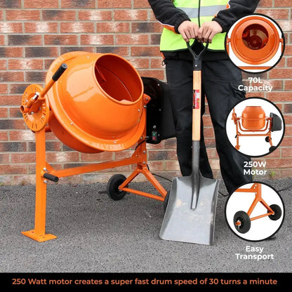T-Mech 70L Electric Cement Mixer  Portable Concrete Mixing Machine
