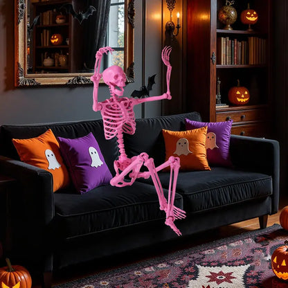 5.5-Foot Pink Poseable Skeleton  Life-Size Animated Halloween Prop with Articulated Joints