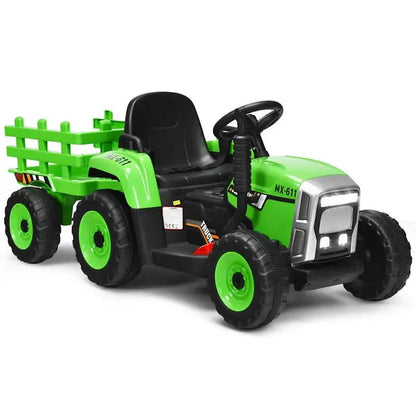 12V Kids Ride-On Tractor with Trailer  Battery-Powered Electric Farm Vehicle Featuring 3-Speed Transmission & Loader Function