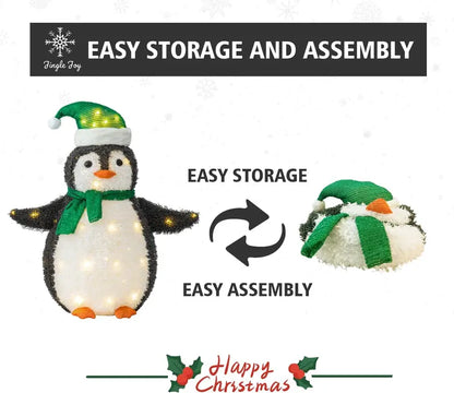 TECHSHARE 3-Piece LED Lighted Ceramic Penguin Set  Weather Resistant Christmas Outdoor Decor