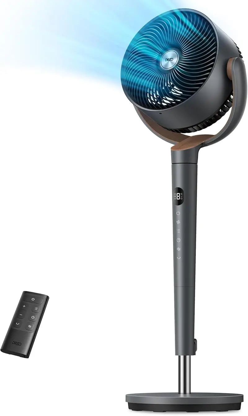 DREO Quiet Pedestal Fan: 120° Oscillation, 9-Speed DC Motor, 20dB Sleep Mode, 3742″ Height Adjustment & 9H Timer