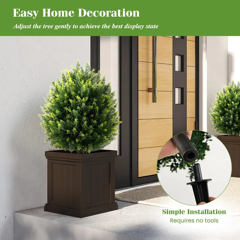 2-Pack Faux Cedar Shrubs with Ground Spikes  Outdoor-Ready Artificial Plants