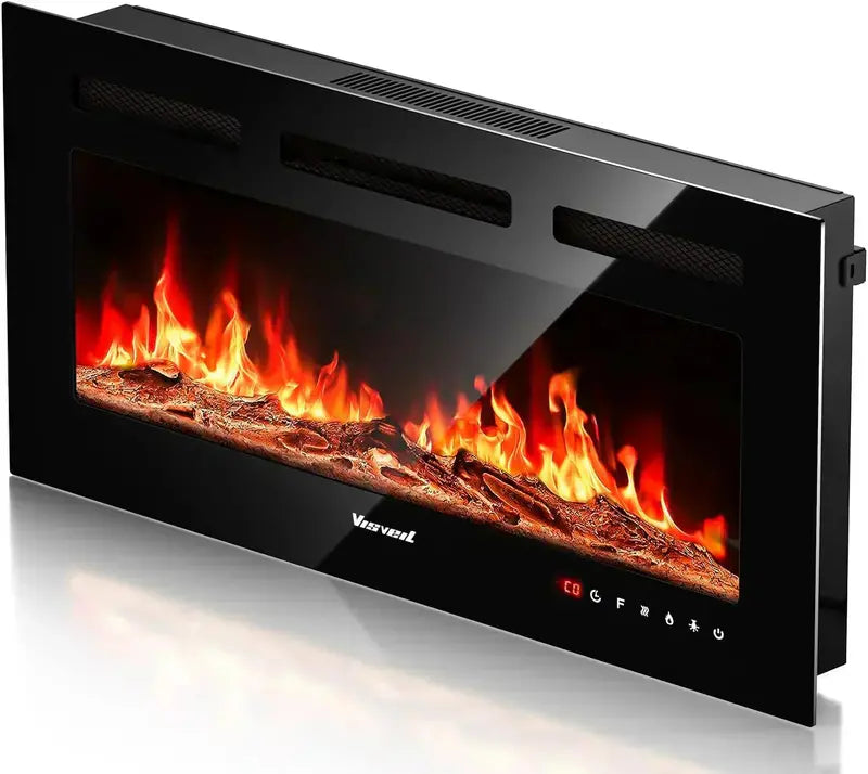 60-Inch Wall-Mounted Electric Fireplace Heater with Timer  Fits Inside TV Stand or Recessed Setup