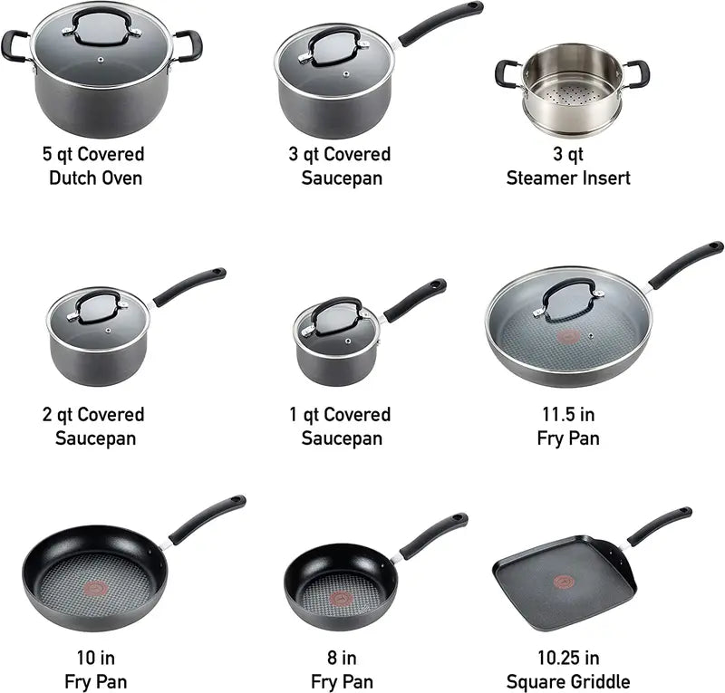 T-fal Ultimate 14-Piece Hard Anodized Nonstick Cookware Set, Dishwasher Safe Black