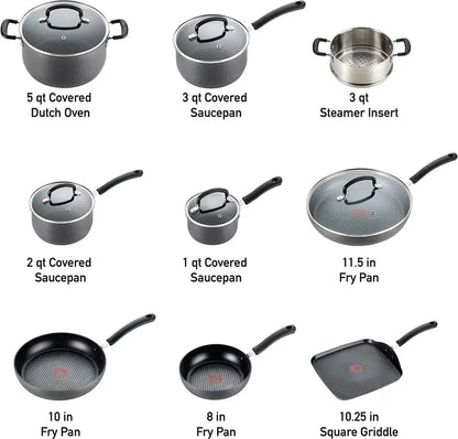 T-fal Ultimate 14-Piece Hard Anodized Nonstick Cookware Set, Dishwasher Safe Black