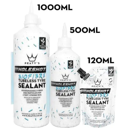 Peaty’s Holeshot Biofibre Tubeless Tire Sealant  Fast Puncture Repair, 6mm, Biodegradable, 1L, MTB/Road/Gravel