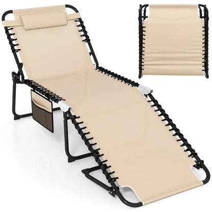 Extra-Large Outdoor Tanning Lounge Chair  5-Position Adjustable Folding Chaise