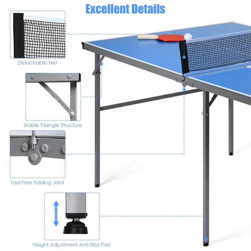 Pre-Assembled Portable Ping Pong Table  Folding Table Tennis Set with Net