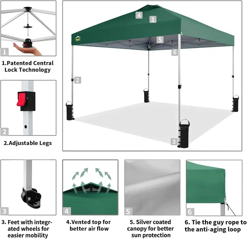 10×10 One-Click Pop-Up Awning  Silver-Coated Sunshade Canopy for Beach, Picnic & Outdoor Events