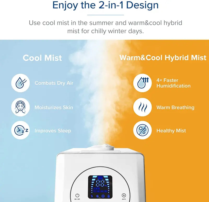 LEVOIT 6L Smart Humidifier  Warm & Cool Mist for Large Bedrooms, Plants & Families with Auto Humidity Sensing