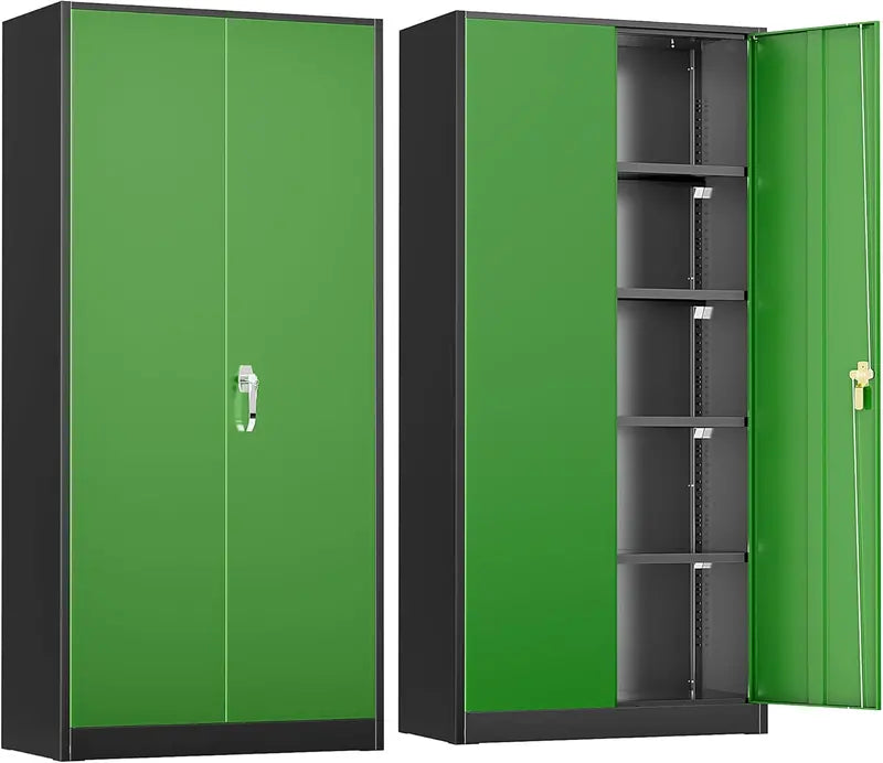 Greenvelly 72-Inch Locking Metal Storage Cabinet — 2-Door Garage or Office Organizer with Adjustable Shelves