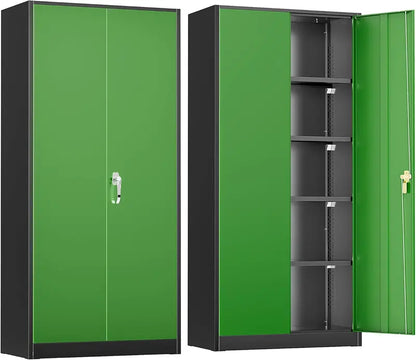 Greenvelly 72-Inch Locking Metal Storage Cabinet — 2-Door Garage or Office Organizer with Adjustable Shelves