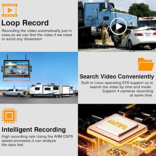 AMTIFO RV Backup Camera Wireless Touch-Key 7-Inch Monitor Split Screen 4 Channels for Campers/5th Wheels