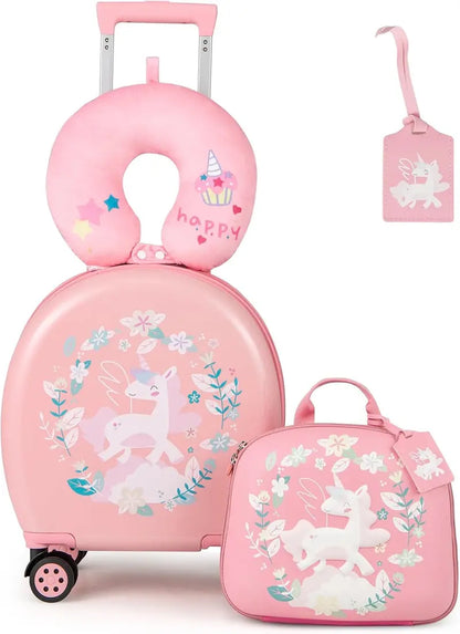 Kids’ 4-Piece Luggage Set  Hardside Spinner Carry-On (14″) + Backpack (10″)