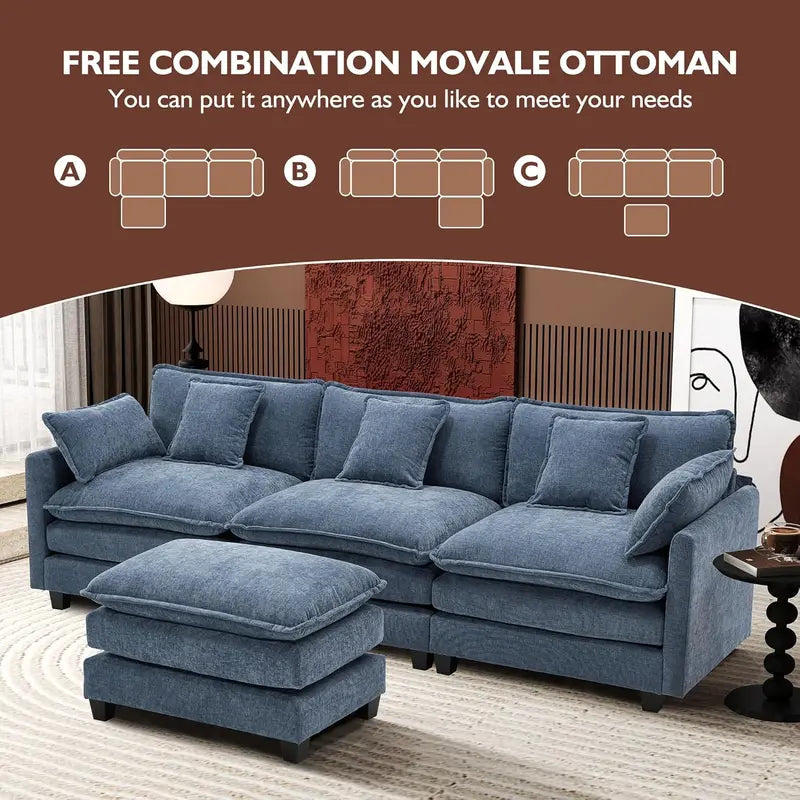 ihanherry 146-Inch Modern U-Shaped Modular Cloud Sofa  Customizable Layout