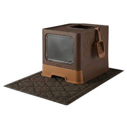 Enclosed Top-Entry Cat Litter Box with Non-Slip Mat and Scoop Included