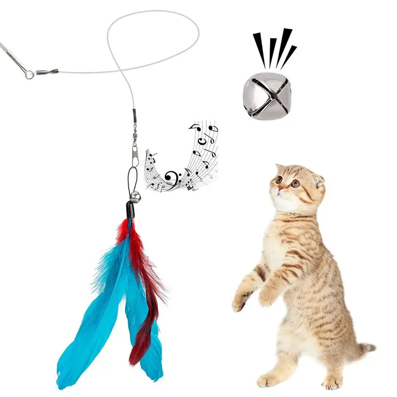 Funny Feather Cat Toy with Bell Refills, Retractable Wand, Eco-Friendly Materials, Includes 5 Feather Refills, for Active Kittens